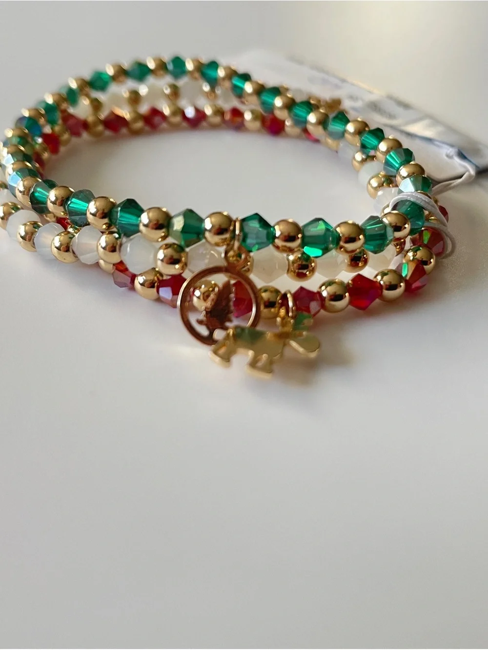 Christmas Charm Beaded Stretch Stacking Bracelets Snowflake Reindeer Tree Charms